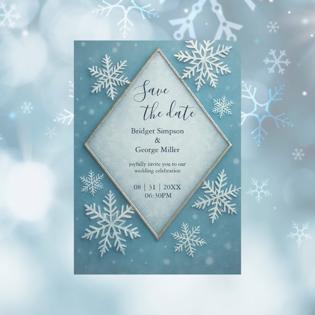 Winter Wonderland Blue Snowy Romant save the date  Invitation (Creator Uploaded)