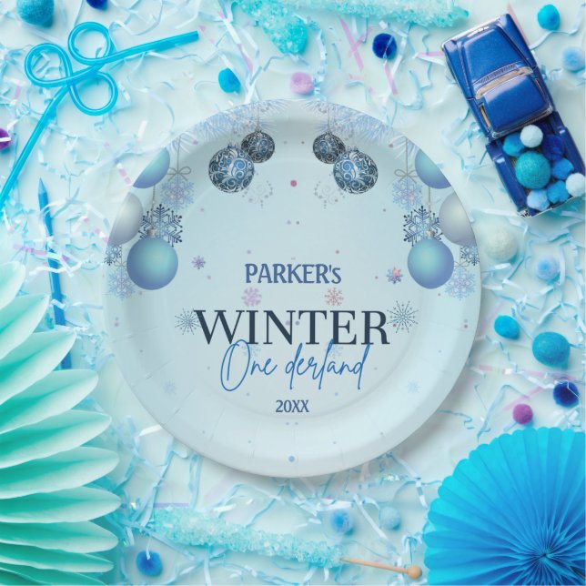 Winter Wonderland blue Watercolor  Paper Plates (Party)