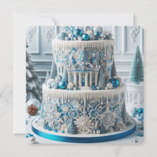 WINTER WONDERLAND BLUE & WHITE BIRTHDAY CAKE CARD