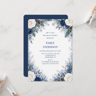 Winter Wonderland Blue White Rose Bachelorette Par Invitation