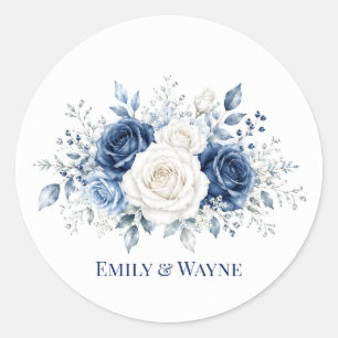 Winter Wonderland Blue & White Rose Wedding Classic Round Sticker