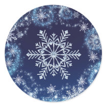 Winter Wonderland Blue & White Snowflakes Favor Classic Round Sticker