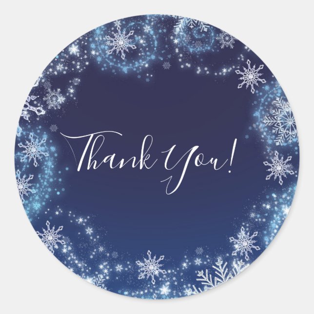Winter Wonderland Blue & White Snowflakes Favor Classic Round Sticker (Front)