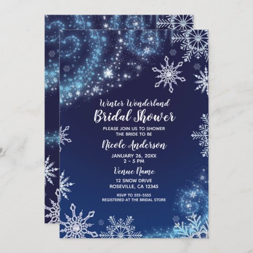 Winter Wonderland Blue  White Sparkle Snowflakes Invitation