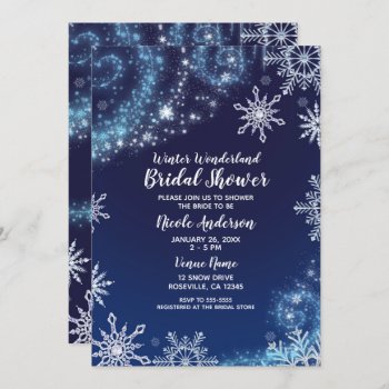 Winter Wonderland Blue & White Sparkle Snowflakes Invitation by printabledigidesigns at Zazzle