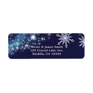 Winter Wonderland Blue & White Sparkle Snowflakes Label
