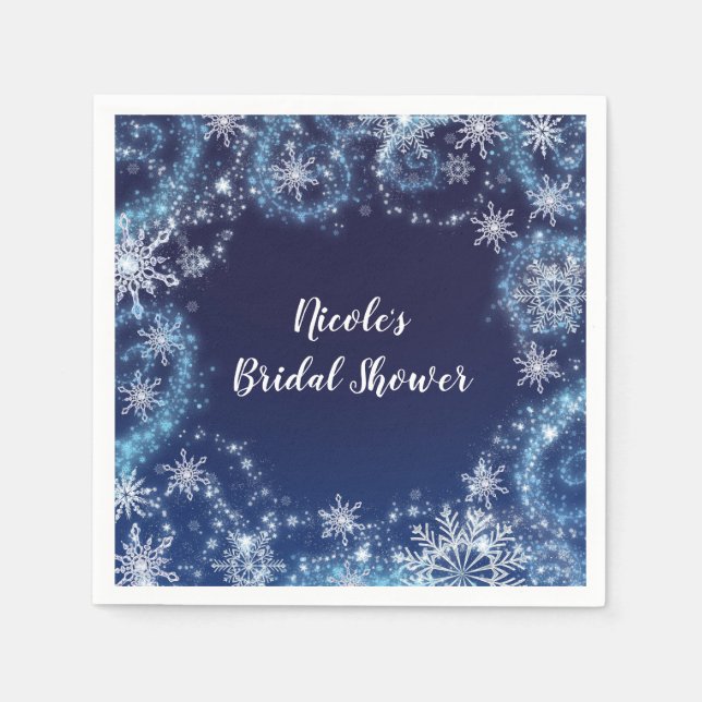 Winter Wonderland Blue & White Sparkle Snowflakes Napkins (Front)