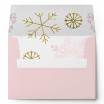 Winter Wonderland Blush Pink and Gold Snowflake Envelope