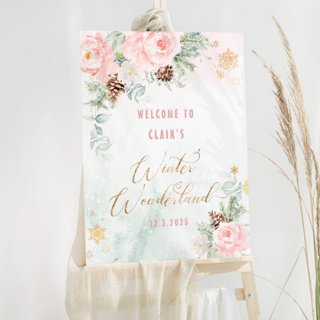 Winter wonderland blush pink girl birthday welcome foam board (Creator Uploaded)