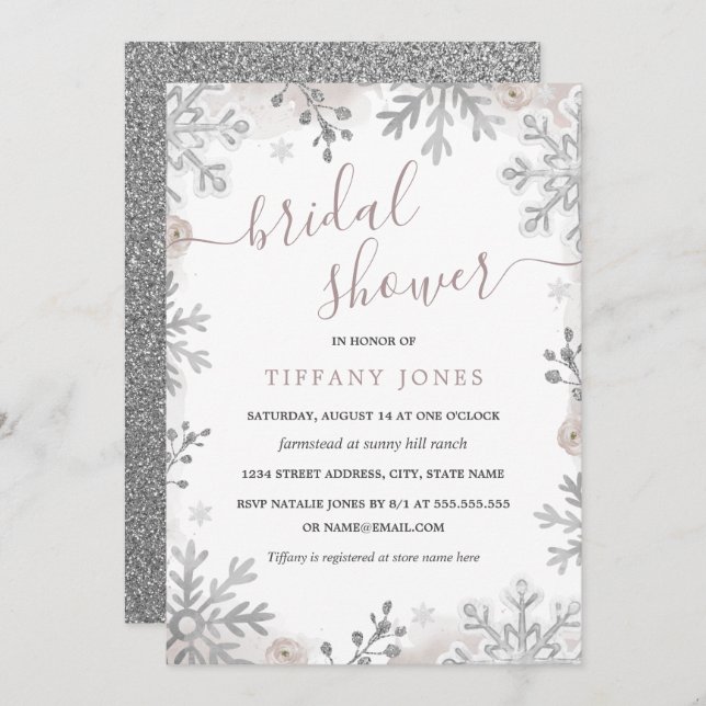 Winter Wonderland Blush Silver Bridal Shower Invitation (Front/Back)