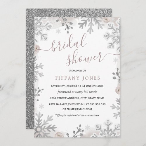 Winter Wonderland Blush Silver Bridal Shower Invitation