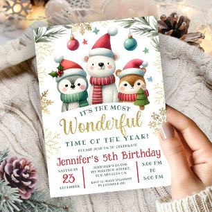 Winter Wonderland Boho Snow Animals 5th Birthday Invitation
