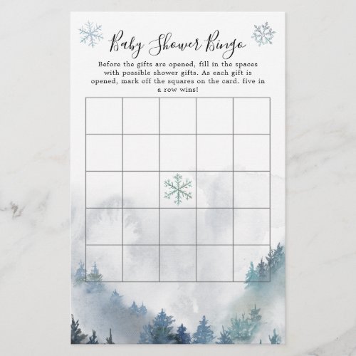 Winter Wonderland Boy Baby Shower Bingo Game