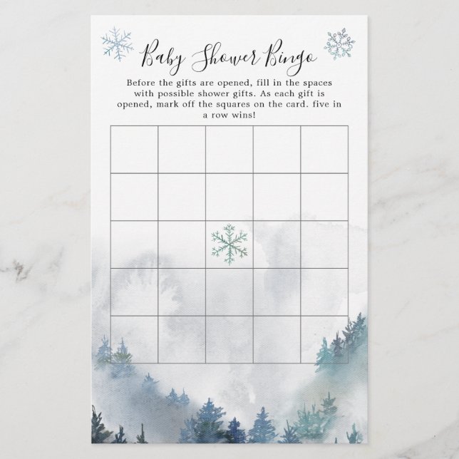Winter Wonderland Boy Baby Shower Bingo Game (Front)