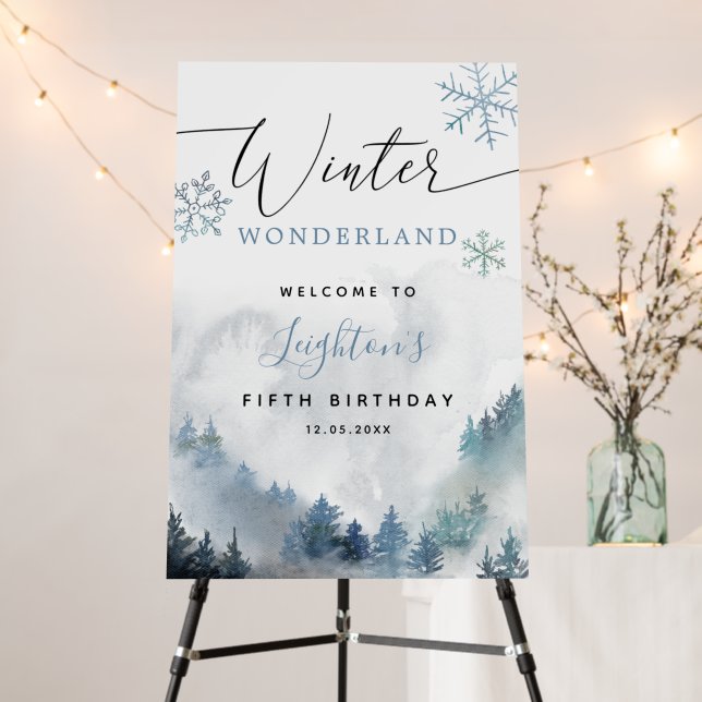 Winter Wonderland Boy Birthday Party Welcome Sign (In Situ (Stand))