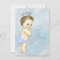 Winter Wonderland Boys Blue Snowflake Baby Shower Invitation