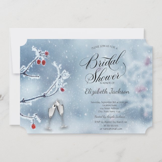 Winter Wonderland Branches  Blue Bridal Shower Invitation (Front)