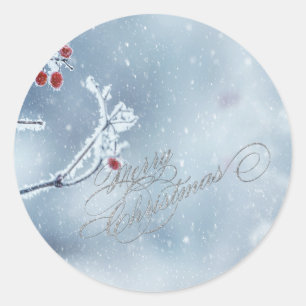 Winter Wonderland Branches Blue Classic Round Sticker