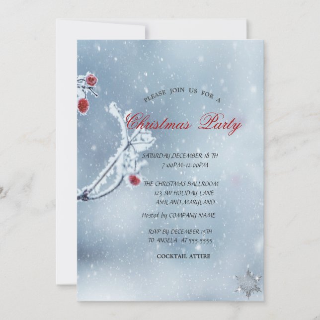 Winter Wonderland Branches Blue Company Christmas  Invitation (Front)