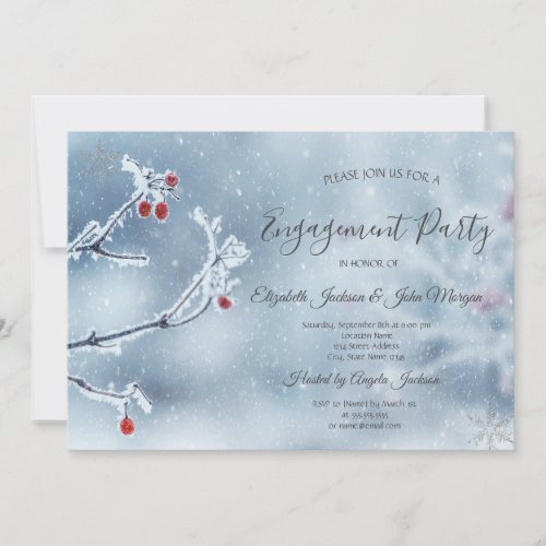 Winter Wonderland Branches Blue Engagement Invitation