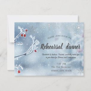 Winter Wonderland Branches Blue Rehearsal Dinner Invitation