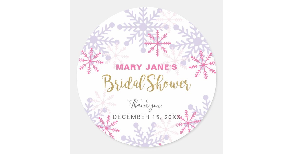 Winter Wonderland Bridal Shower Pink Snowflake Classic Round Sticker ...
