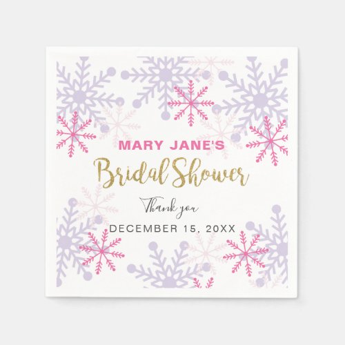 Winter Wonderland Bridal Shower Pink Snowflake Napkins