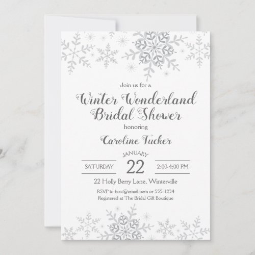 Winter Wonderland Bridal Shower Silver Snowflakes Invitation
