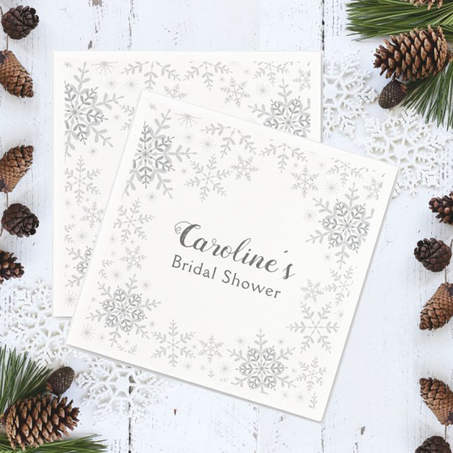 Winter Wonderland Bridal Shower Silver Snowflakes Napkins (Creator Uploaded)