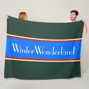 WINTER WONDERLAND Bright Blue Teal Stripes Fleece Blanket