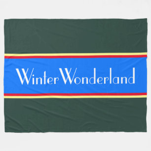 WINTER WONDERLAND Bright Blue Teal Stripes Fleece Blanket