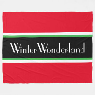 WINTER WONDERLAND Bright Red Black Green Stripes Fleece Blanket