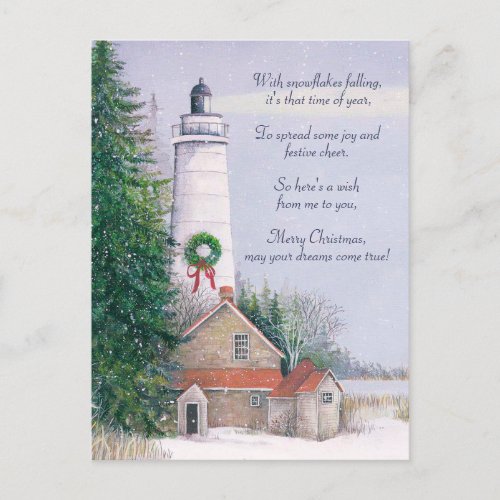 Winter Wonderland by the Seaside Lighthouse Postcard