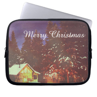 Winter Wonderland Cabin Merry Christmas Cozy Laptop Sleeve