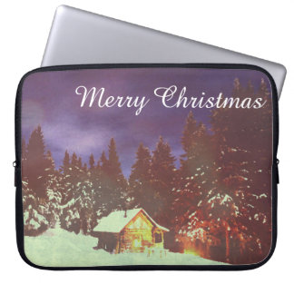 Winter Wonderland Cabin Merry Christmas Cozy Laptop Sleeve