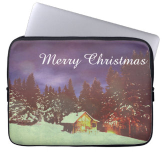 Winter Wonderland Cabin Merry Christmas Cozy Laptop Sleeve