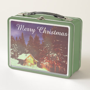 Winter Wonderland Cabin Merry Christmas Cozy Metal Lunch Box
