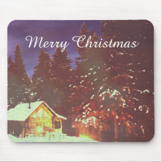 Winter Wonderland Cabin Merry Christmas Cozy Mouse Pad