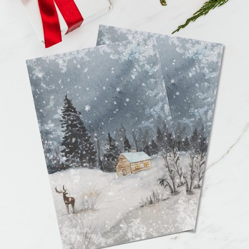 Winter Wonderland Cabin Snow Landscape Tissue Paper