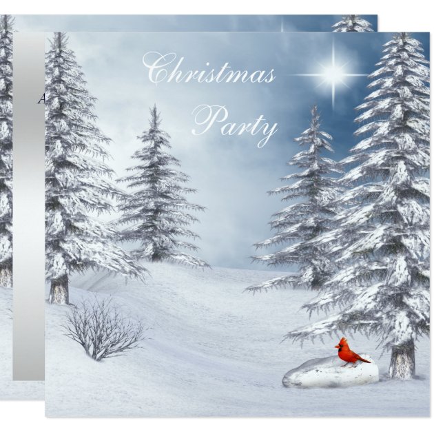 Winter Wonderland & Cardinal Christmas Party Invitation