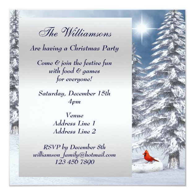 Winter Wonderland & Cardinal Christmas Party Invitation