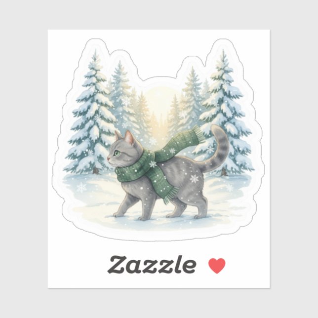 Winter Wonderland Cat Snowy Forest Scarf Christmas Sticker (Sheet)