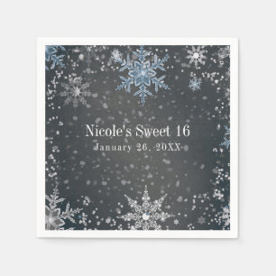Winter Wonderland Chalk Blue Grey Silver Party Paper Napkins