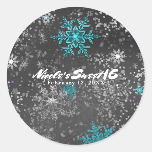 Winter Wonderland Chalk Teal  Purple Custom Party Classic Round Sticker