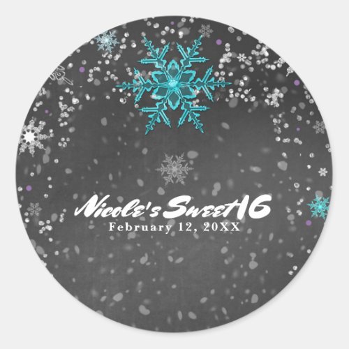 Winter Wonderland Chalk Teal  Purple Custom Party Classic Round Sticker