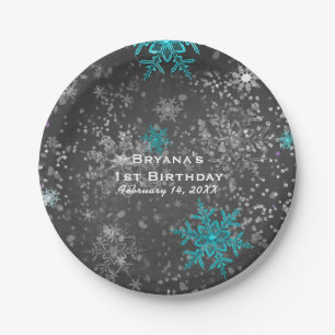 Winter Wonderland Chalk Teal & Purple Custom Party Paper Plates