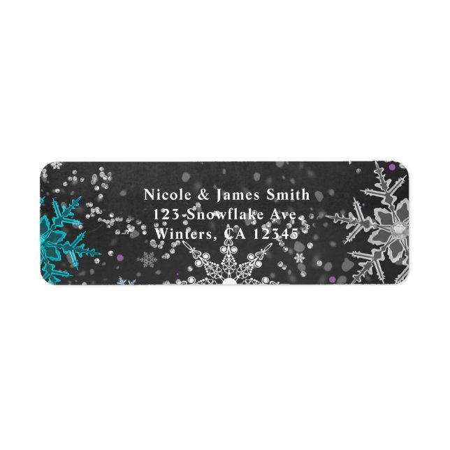 Winter Wonderland Chalk Teal & Purple Invitation Label (Front)