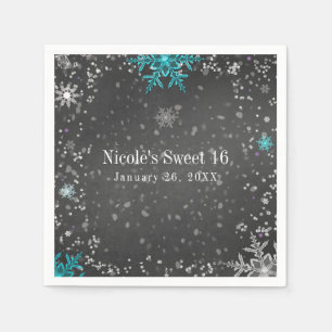 Winter Wonderland Chalk Teal & Purple Party Paper Napkins
