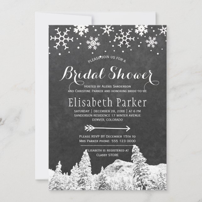Winter wonderland chalkboard bridal shower invitation (Front)