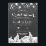 Winter wonderland chalkboard bridal shower invitation<br><div class="desc">Chic elegant country rustic bridal shower party invitation template with falling snowflakes, pine trees winter wonderland, and an arrow on dark grey charcoal chalkboard background. Fill in your information in the spots, You can choose to customize it further changing fonts and colors of lettering. ---- The invitation is suitable for...</div>